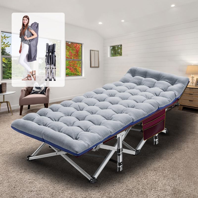 Gray Folding Camping Cot with Mattress Hold 600 LB B498