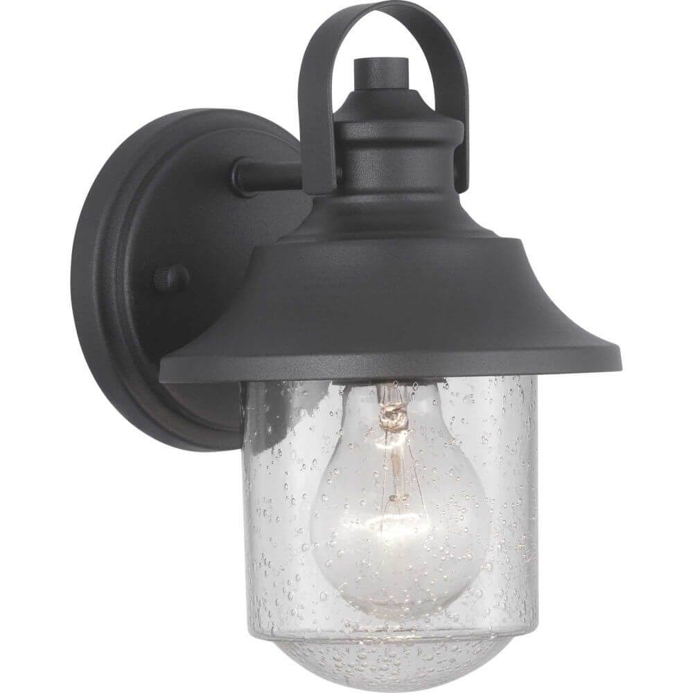 Black 9 inch Outdoor Wall Lantern with Clear Seeded Glass L7139