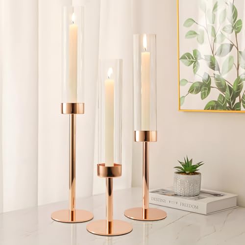 Black Set of 6 Glass Taper Candle Holders T645