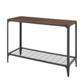 Dark Walnut Rectangle Metal and Wood Console Table with Lower Shelf D299