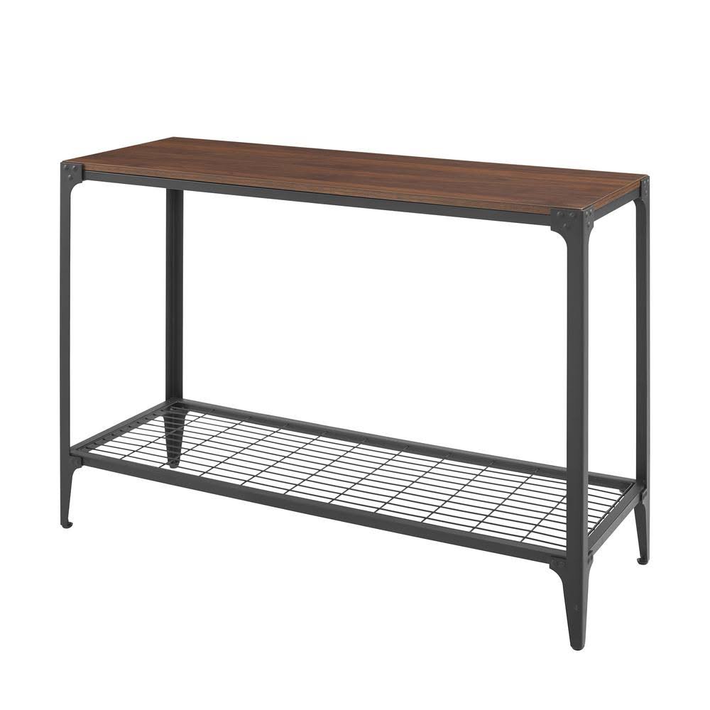 Dark Walnut Rectangle Metal and Wood Console Table with Lower Shelf D299