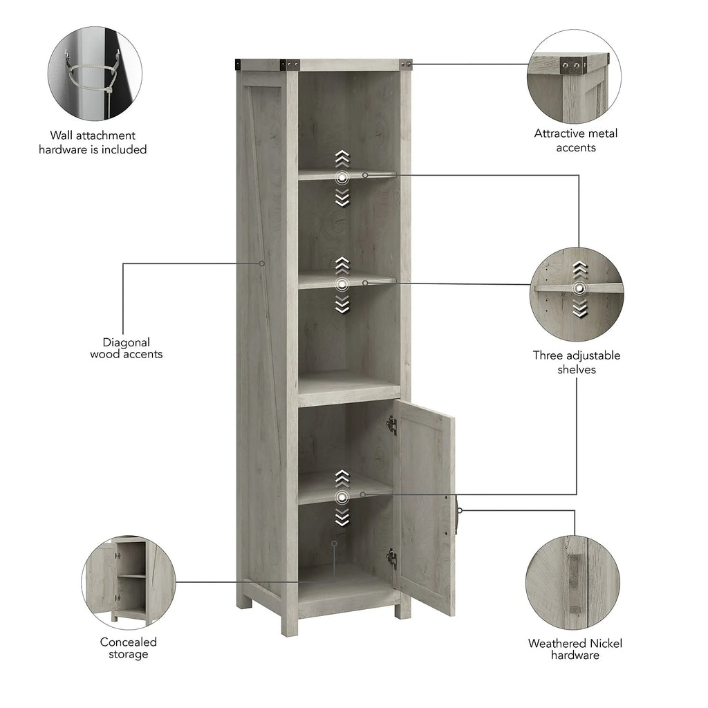 Tall Narrow 5 Shelf Bookcase with Door A6359