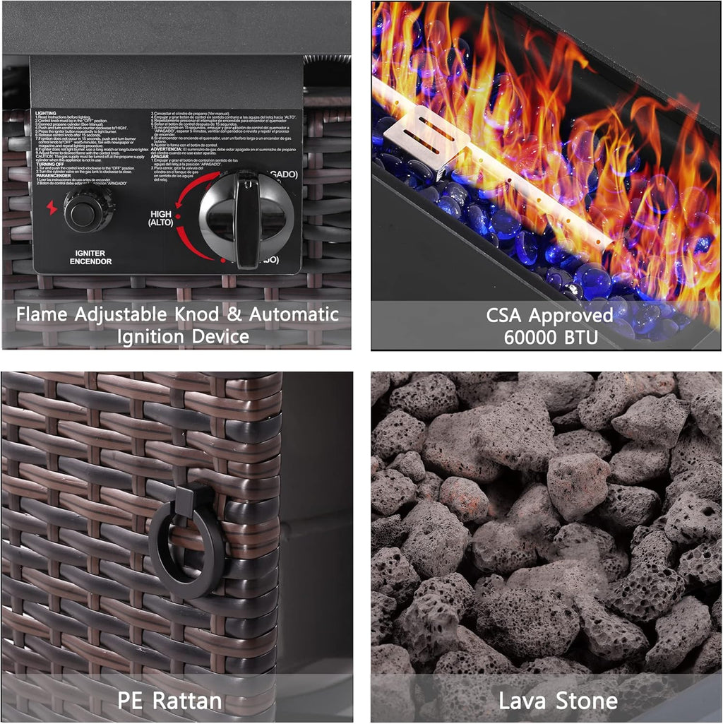 43 Inch 50,000 BTU Propane Gas Fire Pit Table with Glass Wind Guard O90496