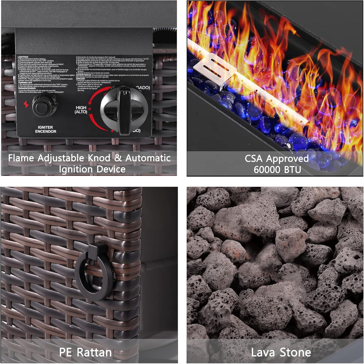 43 Inch 50,000 BTU Propane Gas Fire Pit Table with Glass Wind Guard O90496