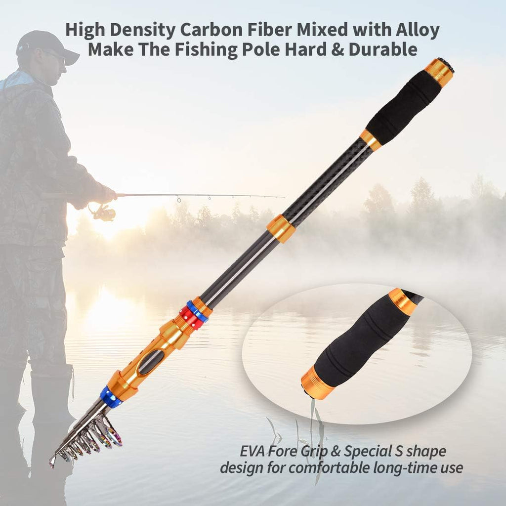 12 FT Carbon Fiber Telescopic Fishing Rod and Reel Combo with Carrier Bag O213844