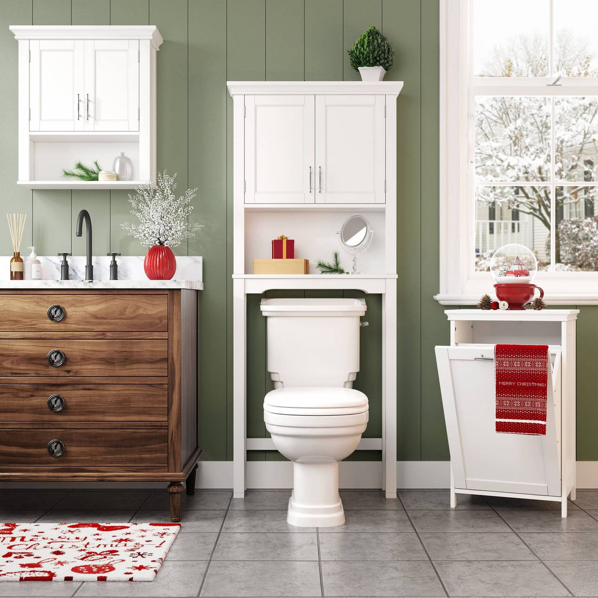 White Two Door Wall Cabinet with Open Shelf Z613
