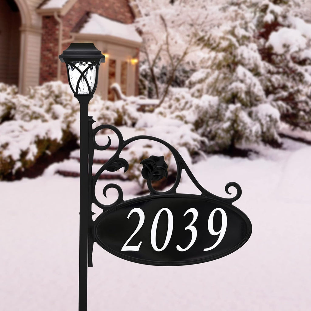 Handcrafted Double-Sided Reflective Home Address Sign with Solar Light R825838