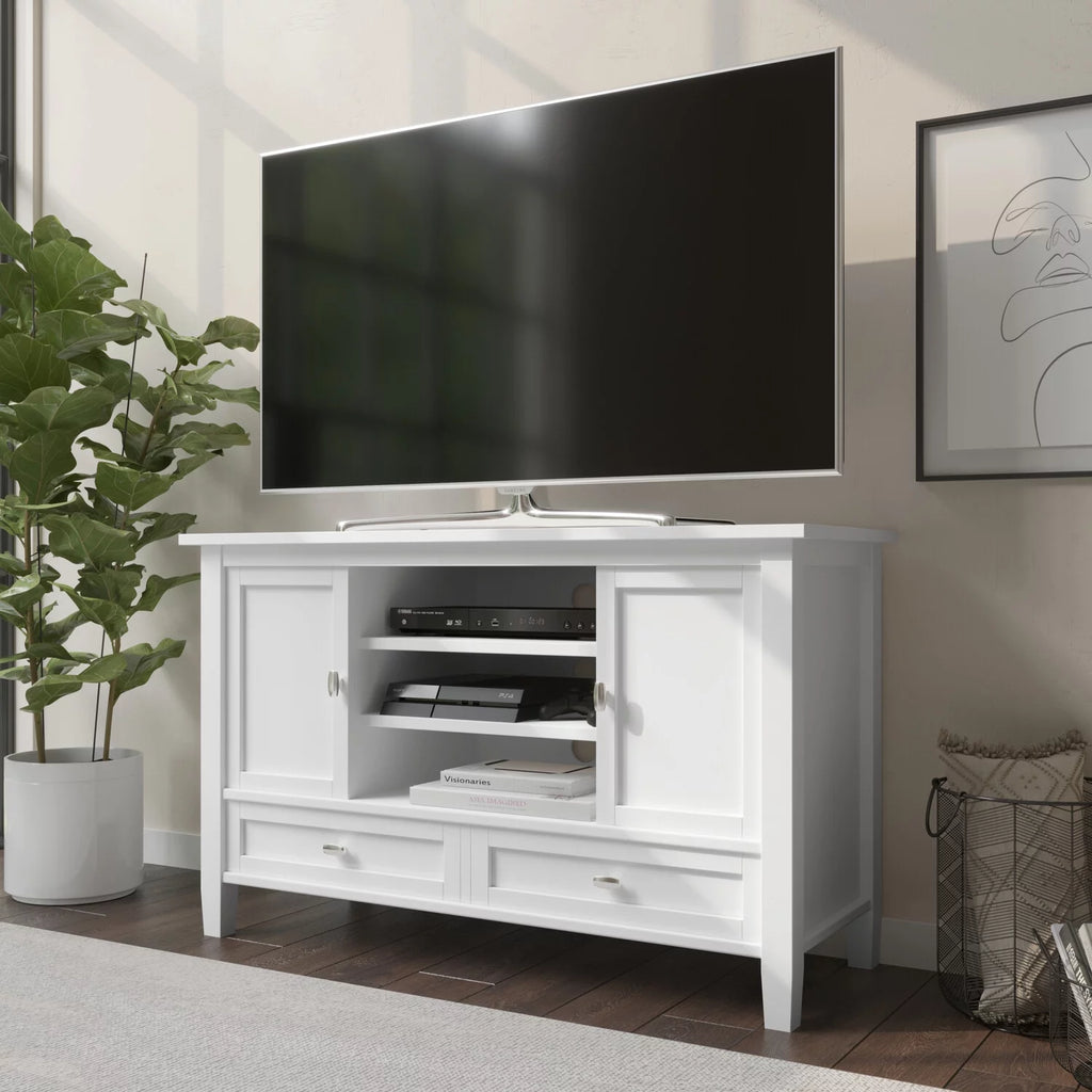 White Solid Wood TV Media Stand H615