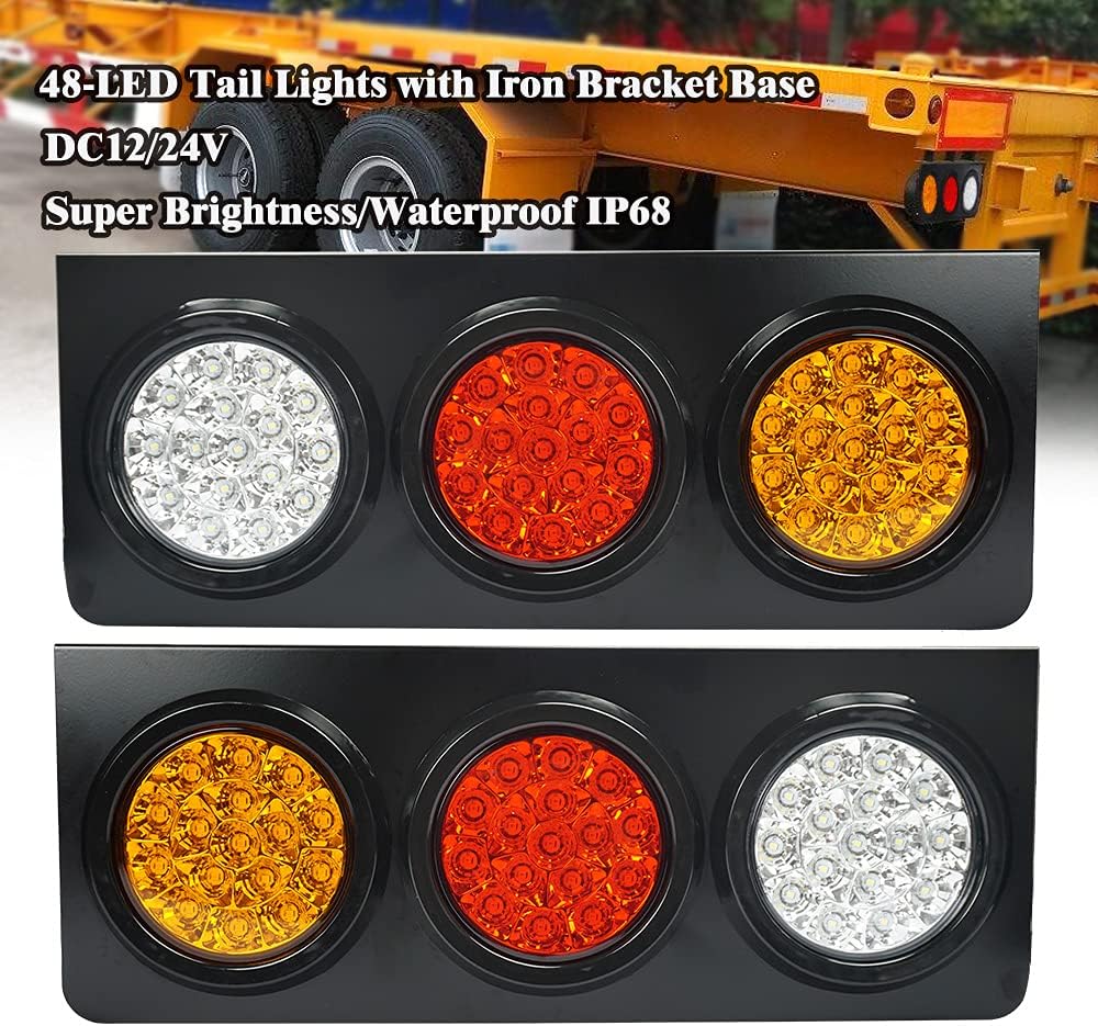 LED Truck Trailer Tail Lights with Iron Bracket Base, 48-LED, 2 PCS W7591