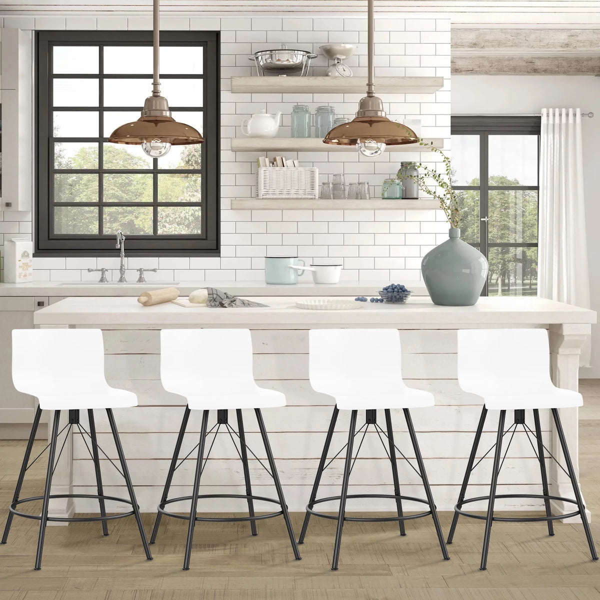 26" White Swivel Bar Stools Set of 4 U30301