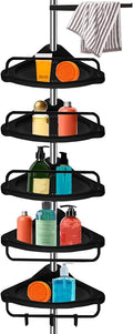 Black Stainless Steel 5-Shelf Tension Pole Shower Caddy R8306
