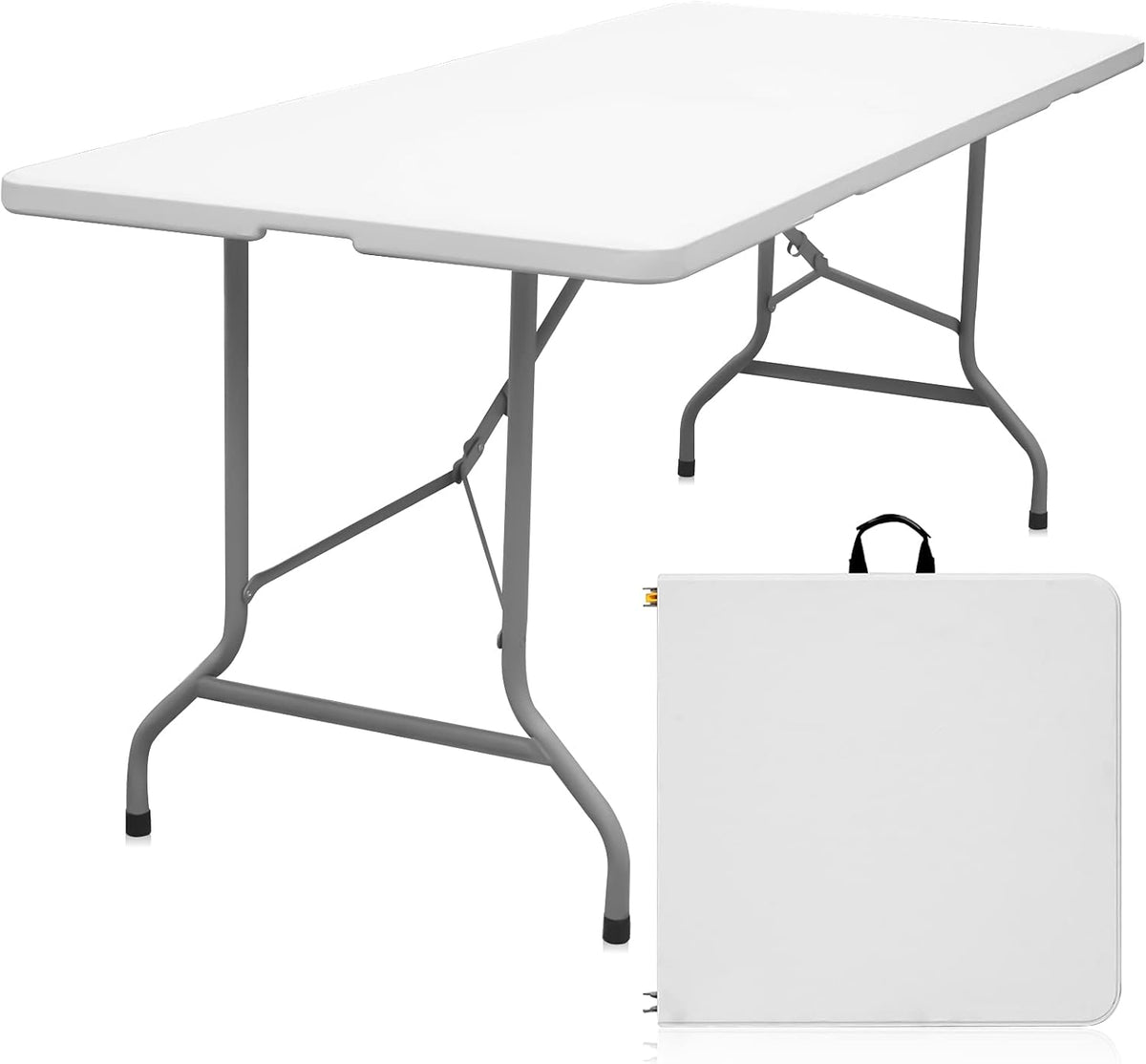 Folding Table 4FT White Plastic with Center Handle L44584