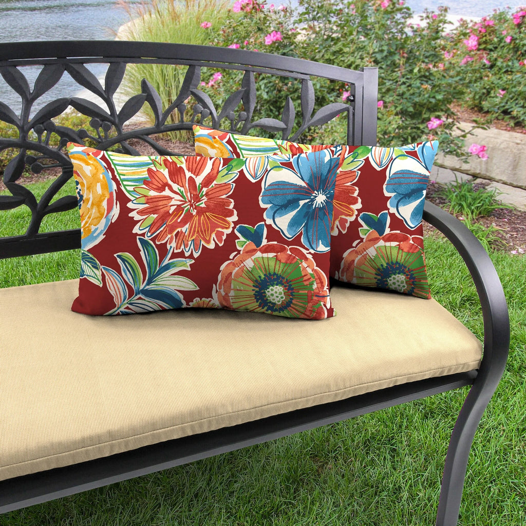 Red Floral Outdoor Lumbar Throw Pillow Set of 2 F991