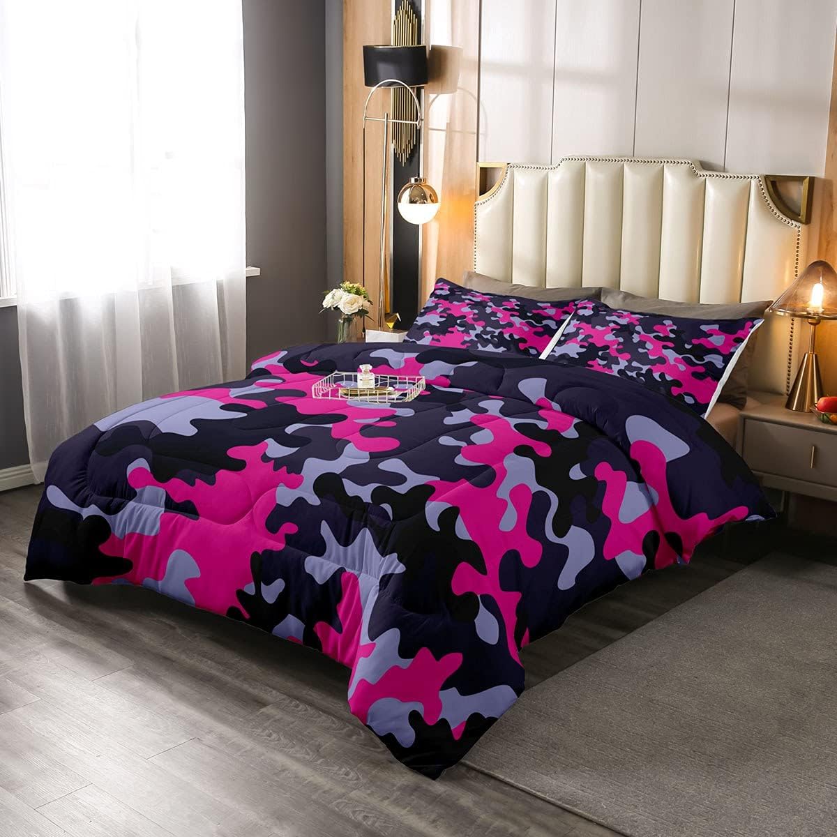 Purple Black Red Camouflage Comforter Set F3523
