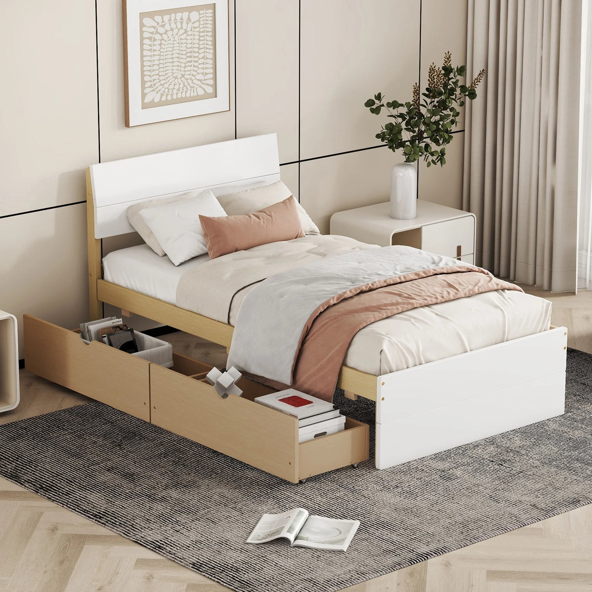 Twin Bed Frame with 2 Drawers V12843