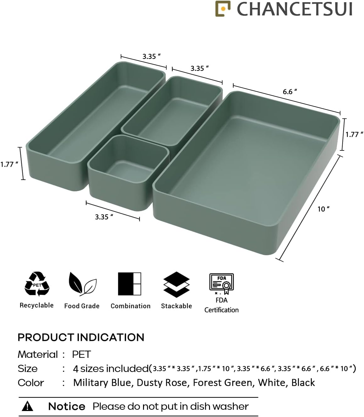Green Plastic Drawer Organizer Set X9425