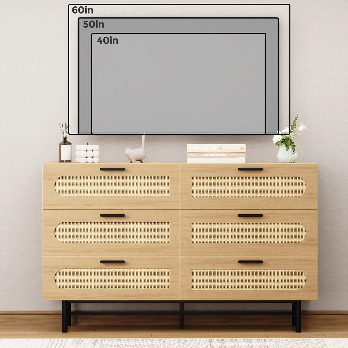 6 Drawer Natural Rattan Wood Dresser C731522
