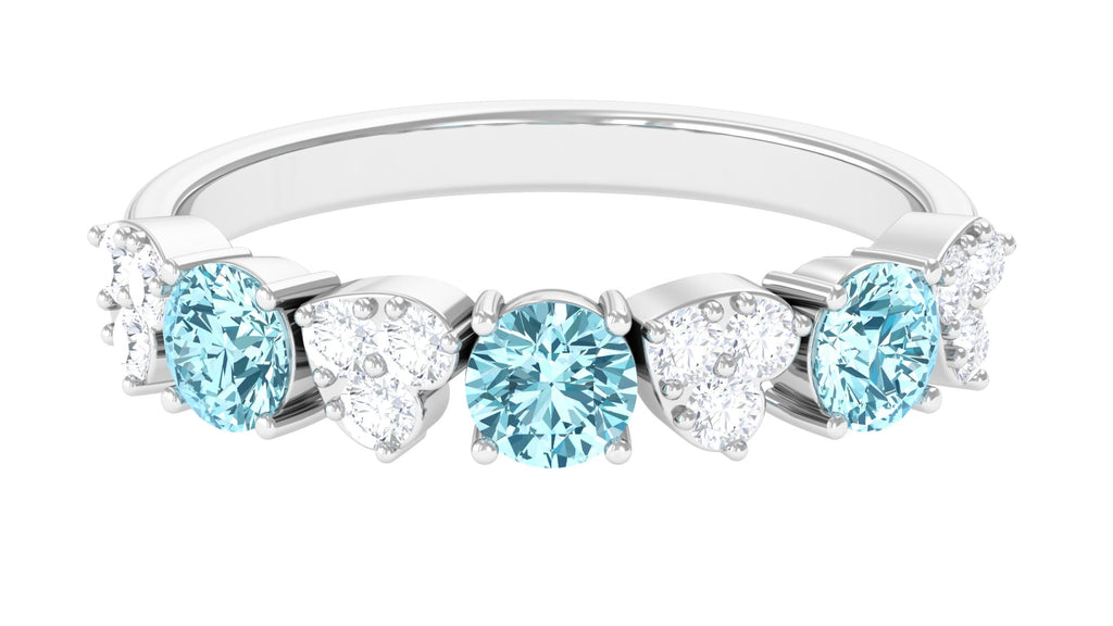 Aquamarine Heart Ring with Diamond, 925 Sterling Silver, US 6.50 K201