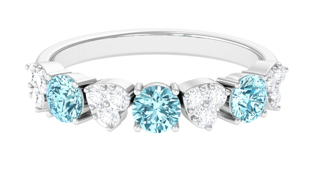 Aquamarine Heart Ring with Diamond, 925 Sterling Silver, US 6.50 K201
