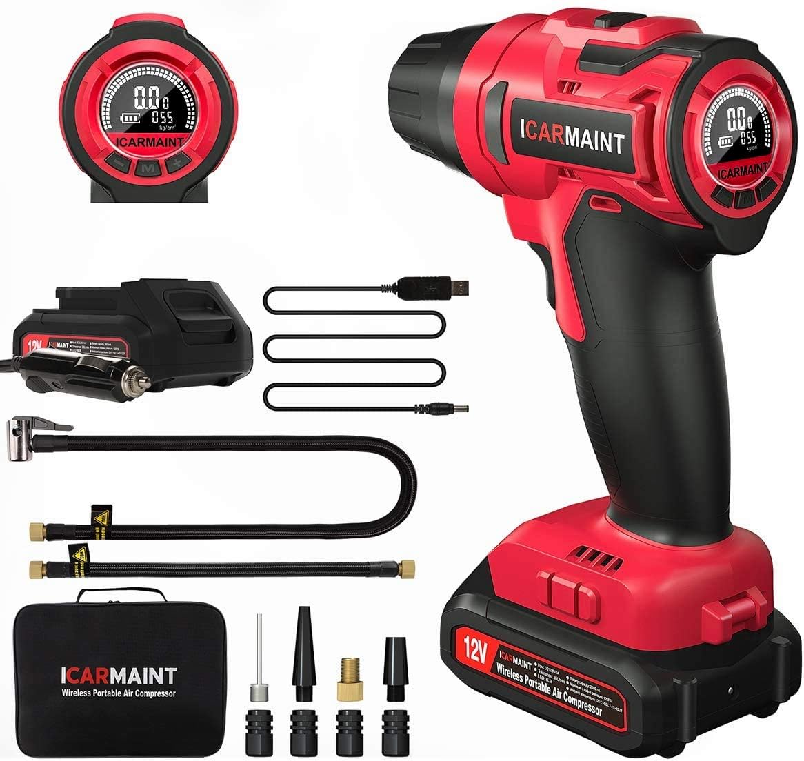 Portable Car Tire Inflator Air Compressor with Digital Pressure Gauge, 12V 140 PSI, Pack of 2 S746