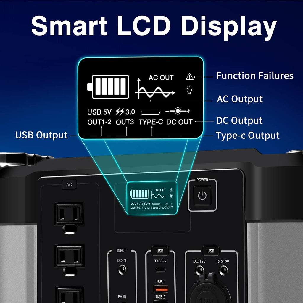 350000mAh 1000W 1120Wh Solar Power Generator with 3 AC Outlets, 3 USB Ports, LED Display X316