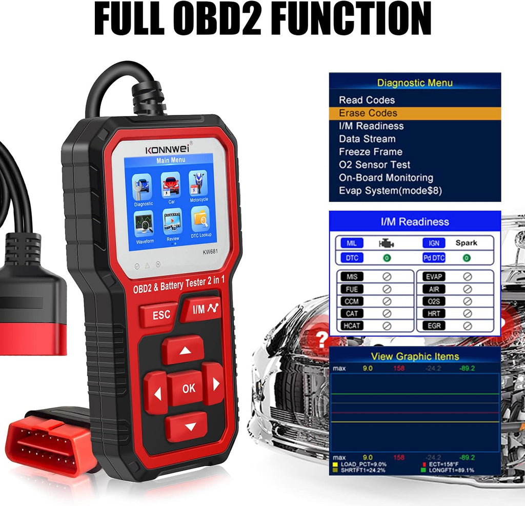 OBD2 Scanner Battery Load Tester 2 in 1 Automotive Diagnostic Scan Tool Pack of 2 R968