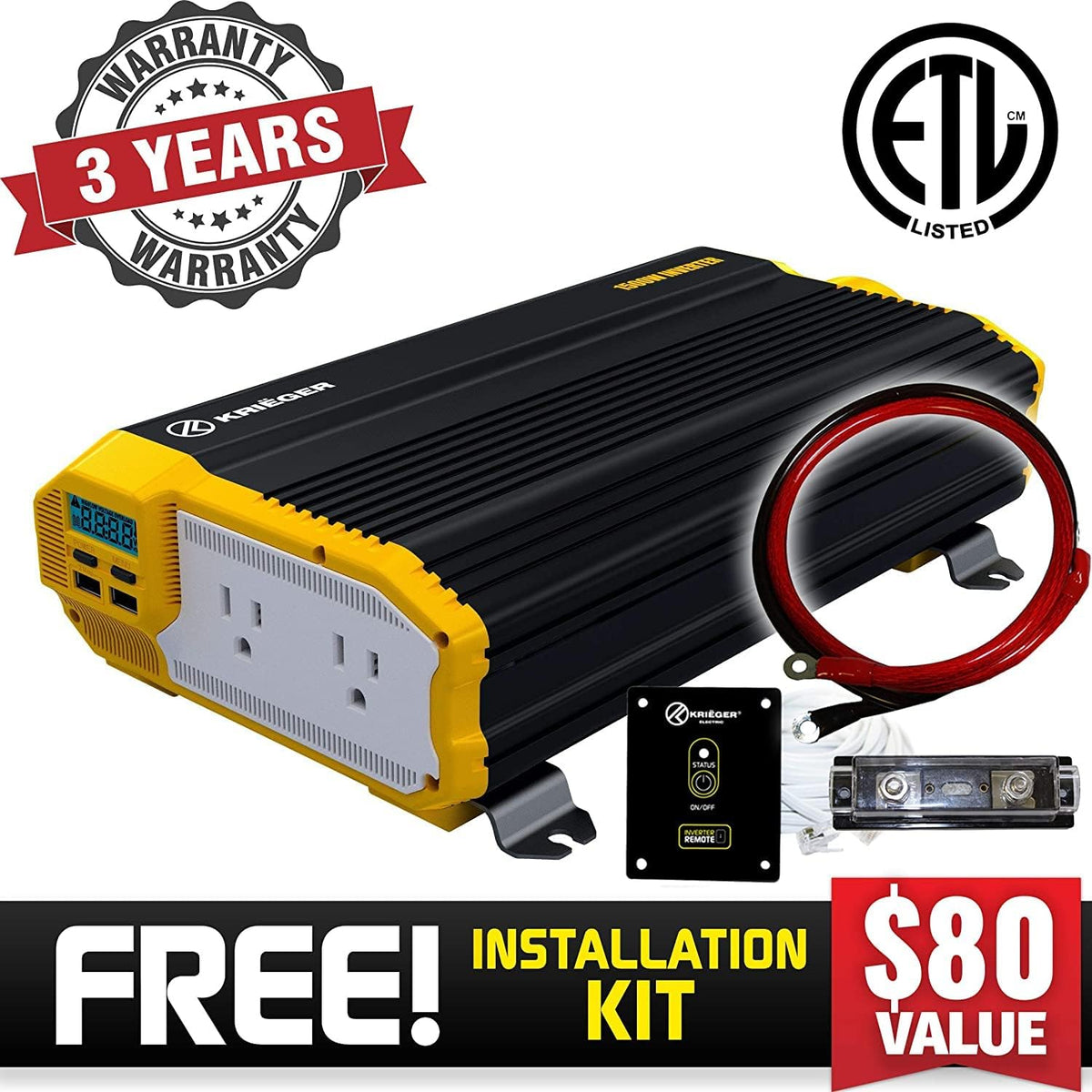 1500 Watts 12V to 110V Modified Sine Wave Power Inverter M325643