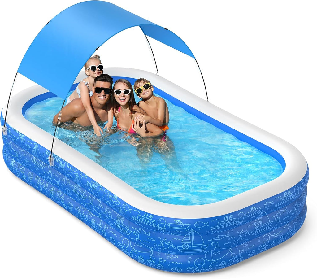 Blue Inflatable Pool with Canopy, 150” x 70” x 20” I55258
