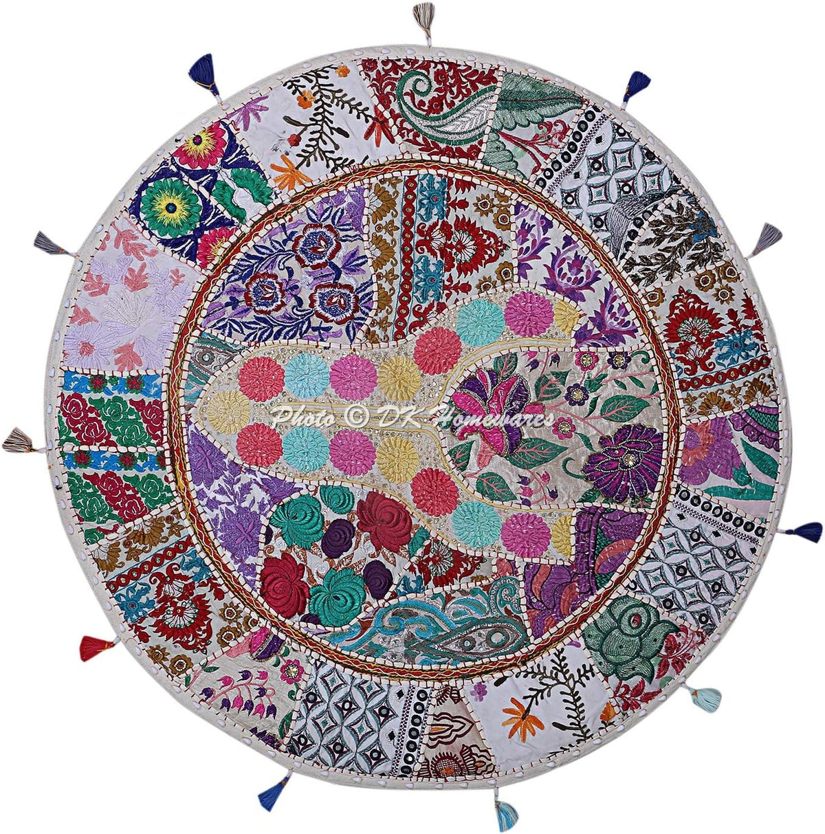 40 Inch White Cotton Round Floor Pillow C29307