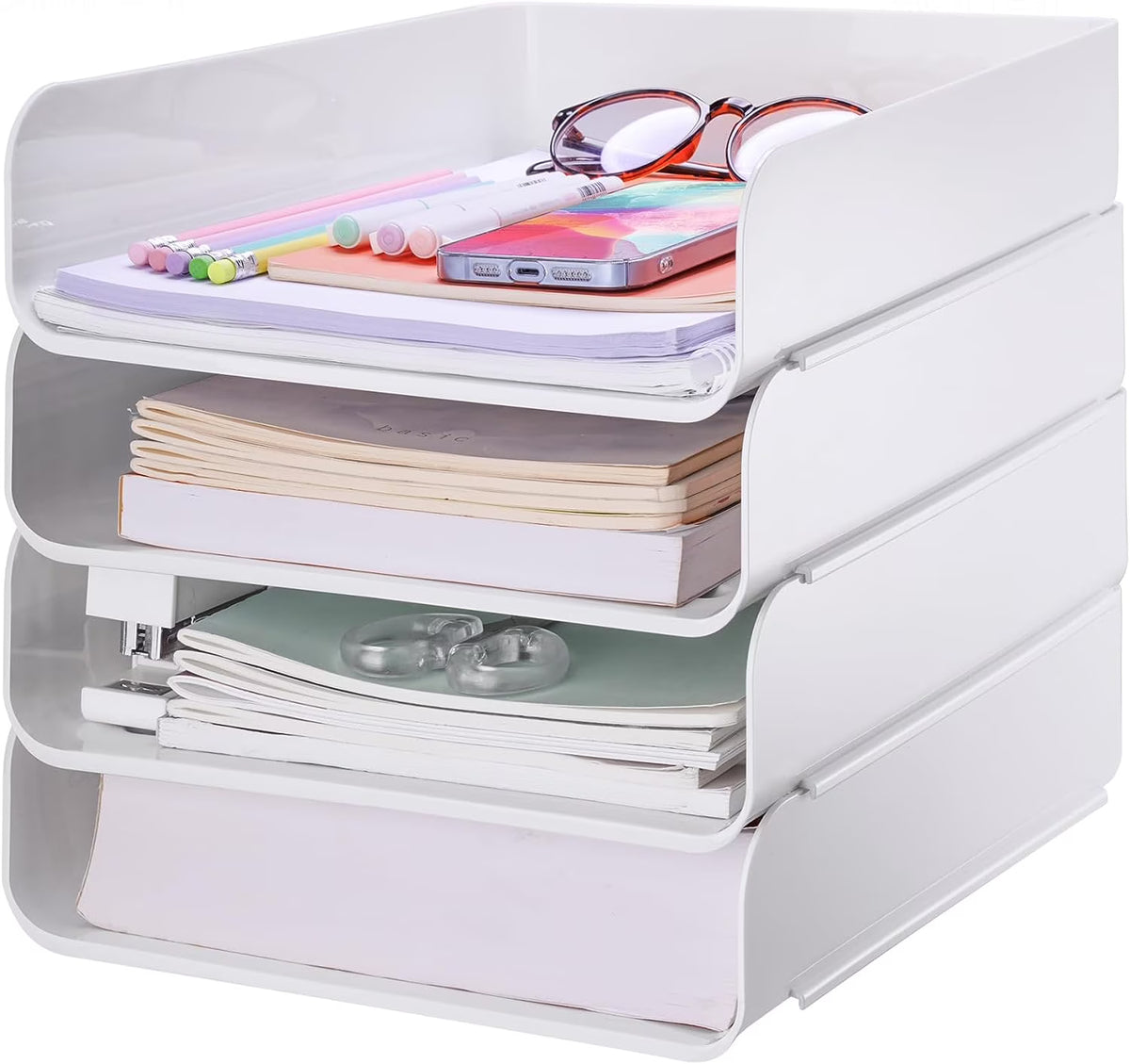 White Stackable Desk Letter Tray Set Z676