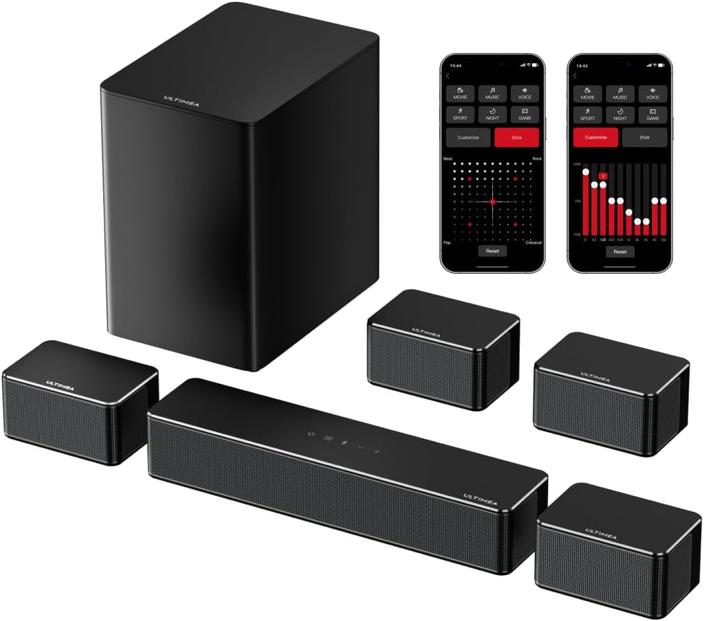 7.1 Virtual Surround Sound System with Subwoofer and Wired Surround Speakers, Peak Power 410W U775