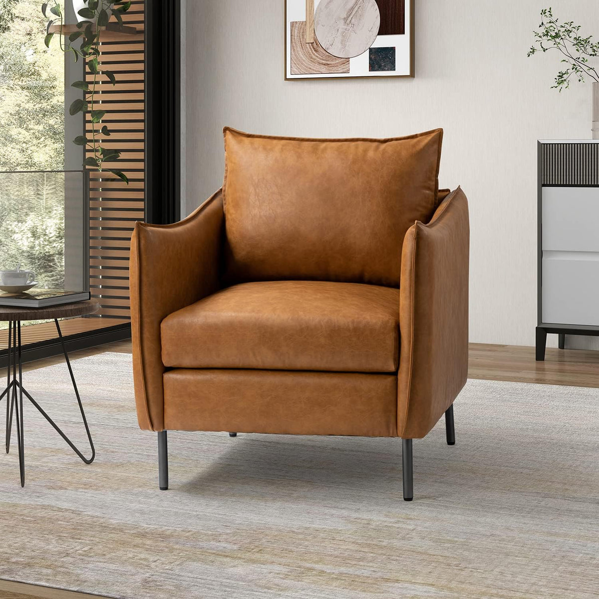 Camel Faux Leather Armchair with Moveable Cushion T61500