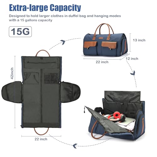 Convertible Garment Bag, Leatheret Carry on Travel Duffel Bag with Shoe Compartment, 2 in 1 Hanging Suit Bag (Brown) G206184