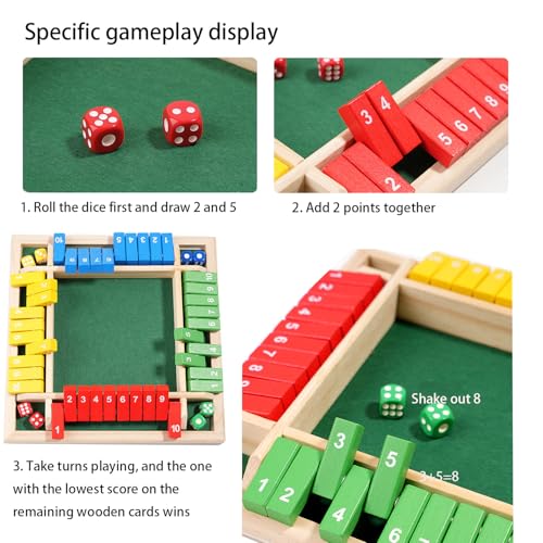 12 Inches 2-4 Player Wooden Shut The Box Dice Game with 8 Dices A1933