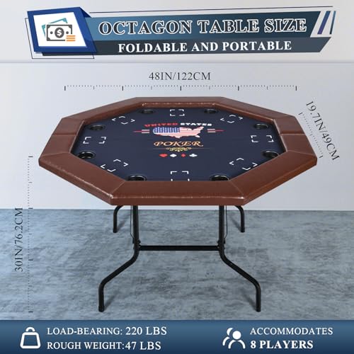50 inch Foldable Octagon Poker Table with Stainless Steel Cup Holders Q66337