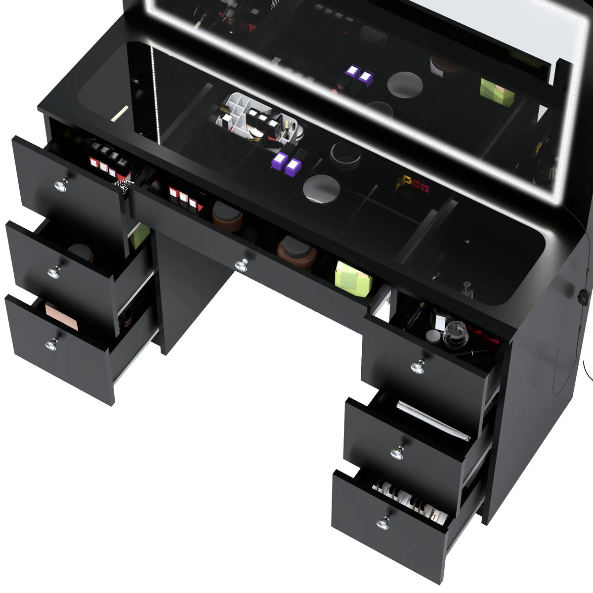Modern Black Vanity Desk with LED Lights, 7 Drawers, Mirror X575654