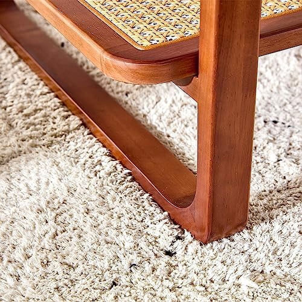 Rattan Woven Glass Desktop Round Double-Layer Solid Wood Coffee Table Z12080