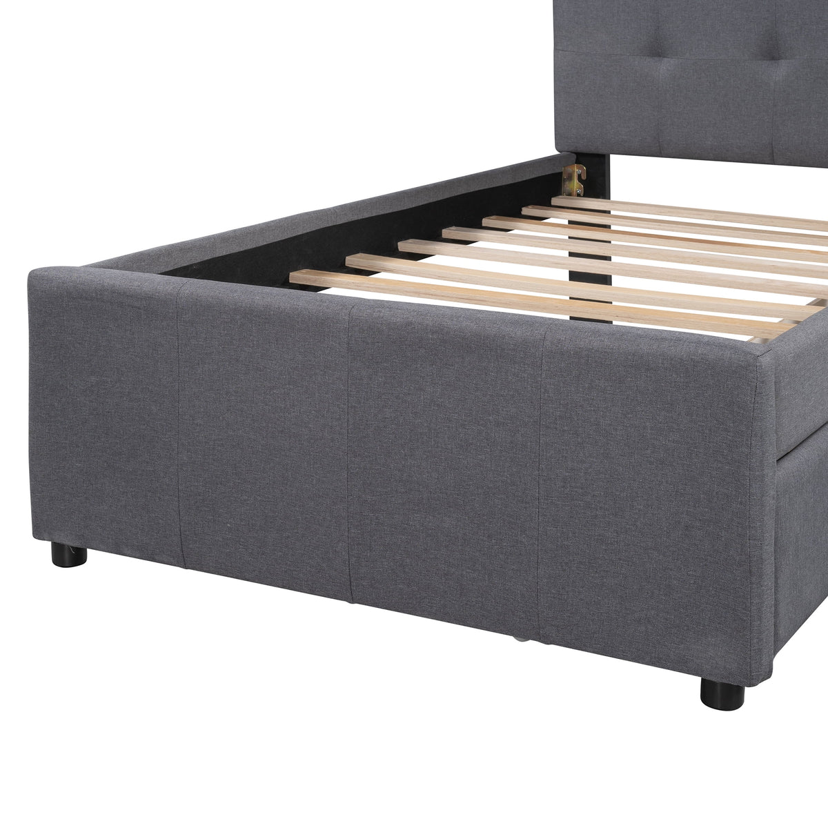 Gray Upholstered Twin Size Platform Bed with 2 Storage Drawers K3529