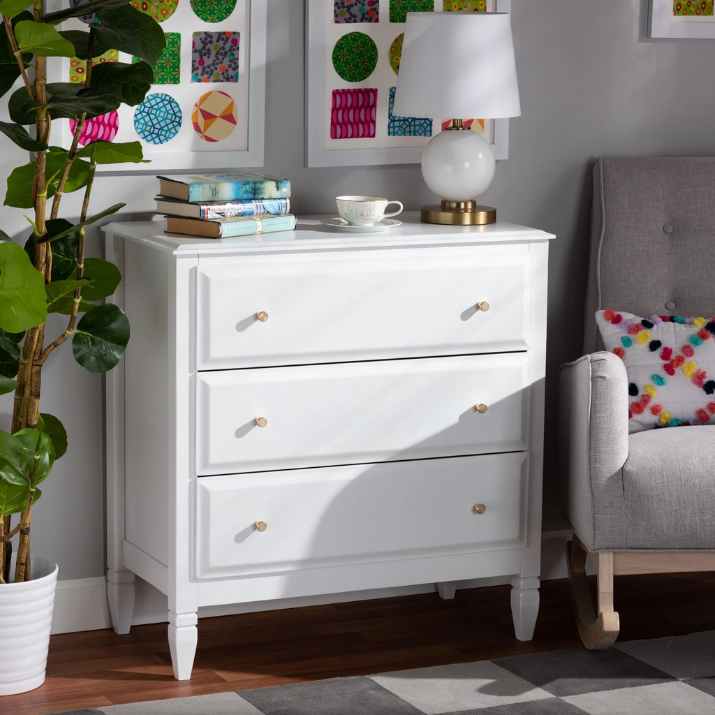 White 3-Drawer Wood Bedroom Chest V940