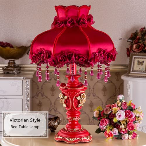 Blue Fabric 1 Head Floral Table Lamp with Beaded Fringe and Lace J7020