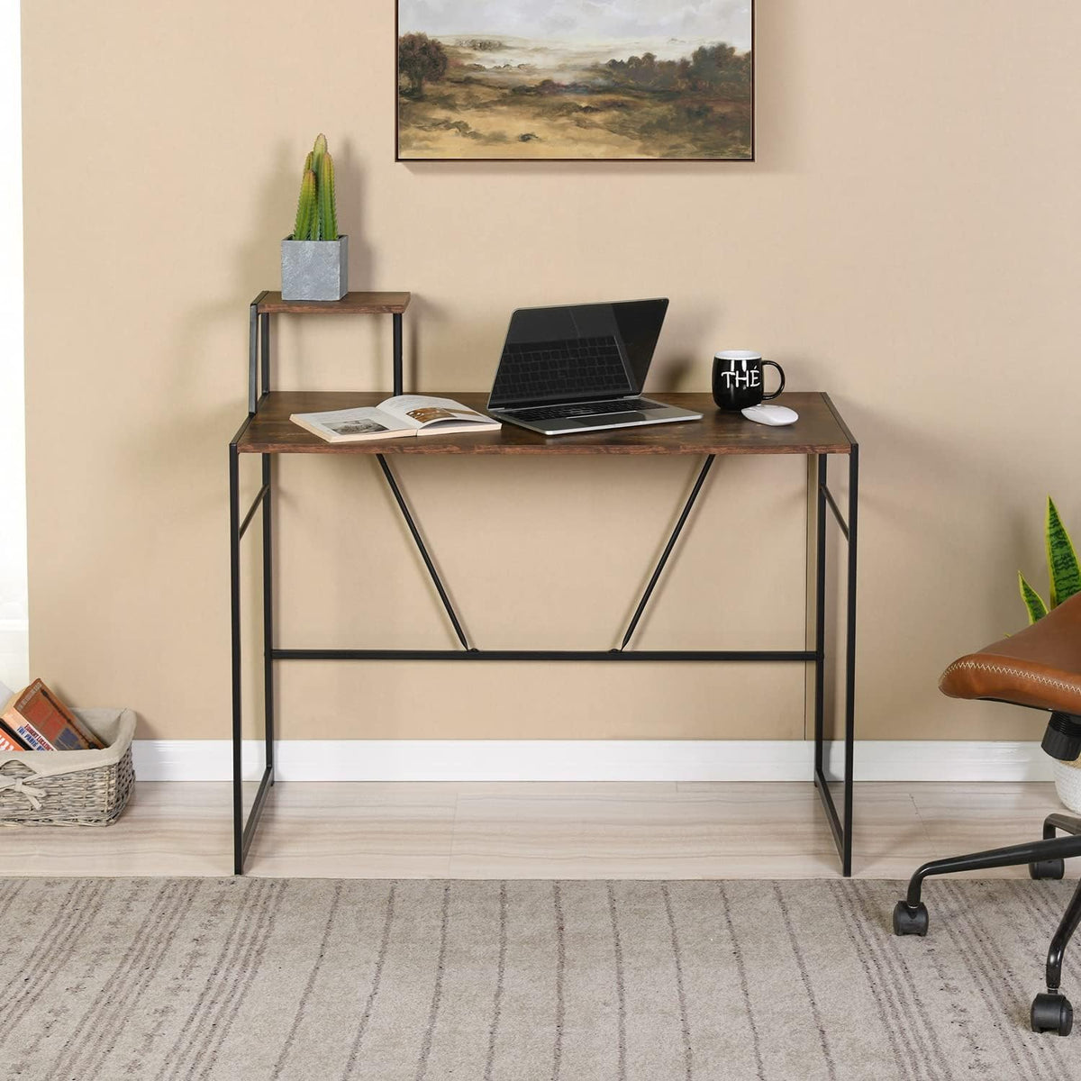 Oak White Computer Desk with Storage Shelf P625838