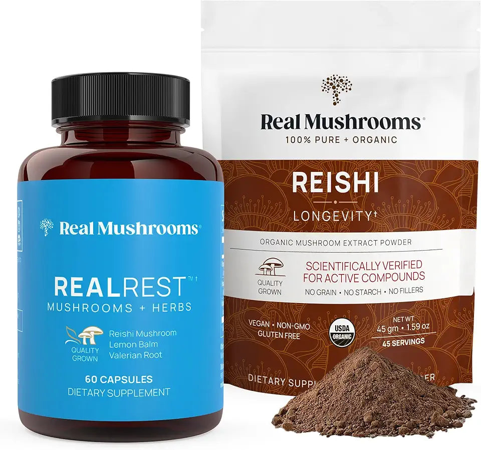 60ct Capsules and Reishi Mushroom Powder Vegan Non-GMO Mushroom Supplement C6870