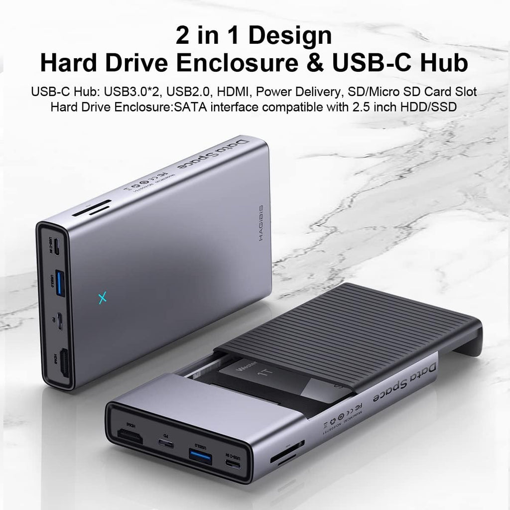 USB-C Hub with Hard Drive Enclosure, 2.5-inch SATA Docking Station A94020
