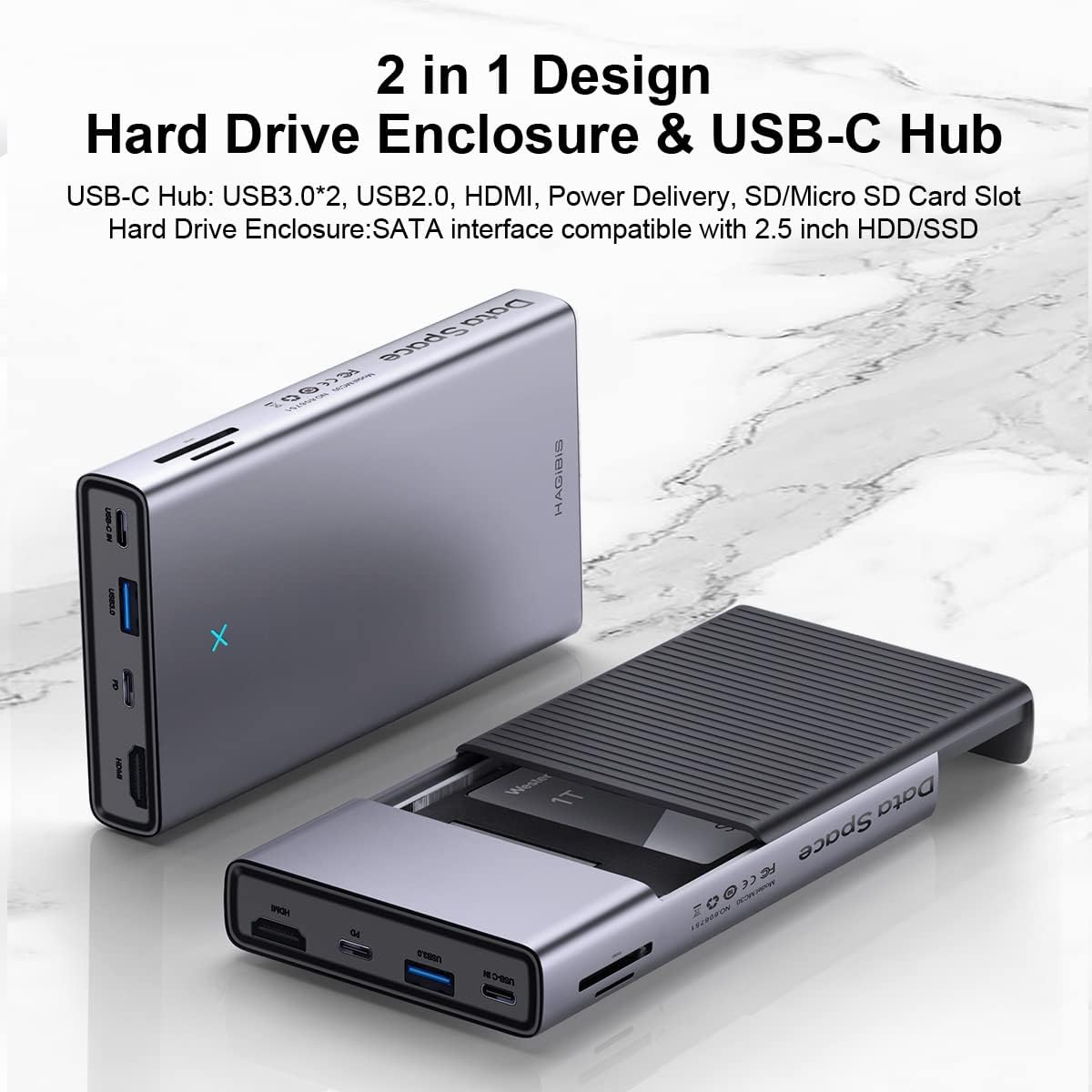 USB-C Hub with Hard Drive Enclosure, 2.5-inch SATA Docking Station A94020