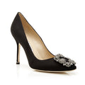Black Satin Jewel Buckle Pumps A5957