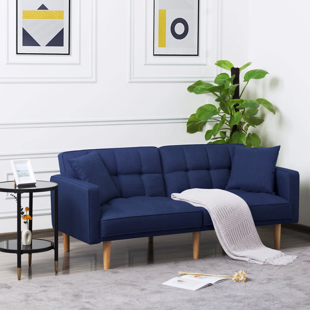 71.3 inch Futon Sofa Bed Convertible Sleeper Couch with 2 Pillows Navy Blue J175319