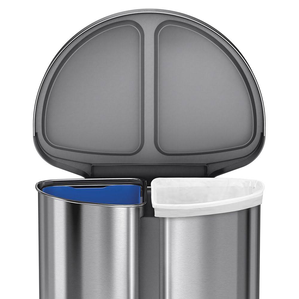 Stainless Steel Dual Compartment Semi-Round 14.5 gal Step Trash Can X32694
