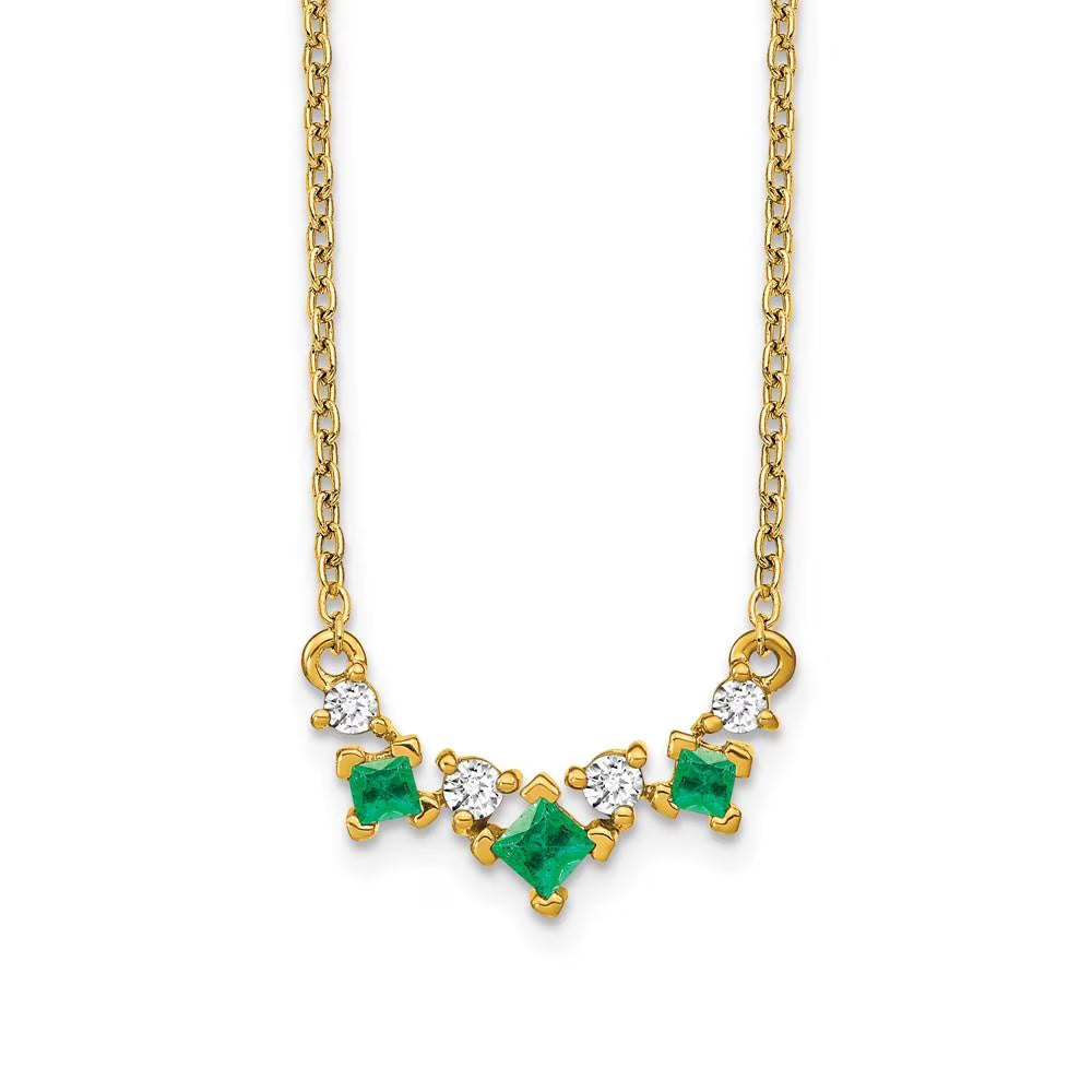 14K Yellow Gold Emerald and Real Diamond 18 inch Necklace X16533