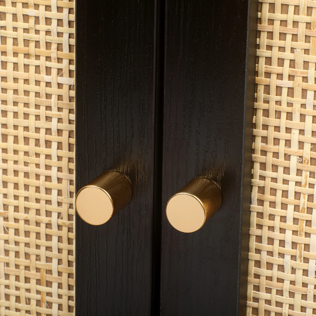 Black Set of 2 Rattan 2 Door Cabinet Q733369