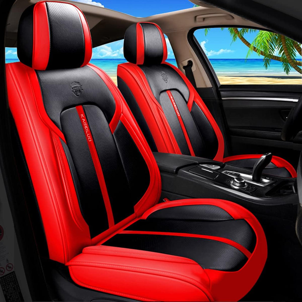 Red & Black Leather Car Seat Covers 5 Seats Full Set I476
